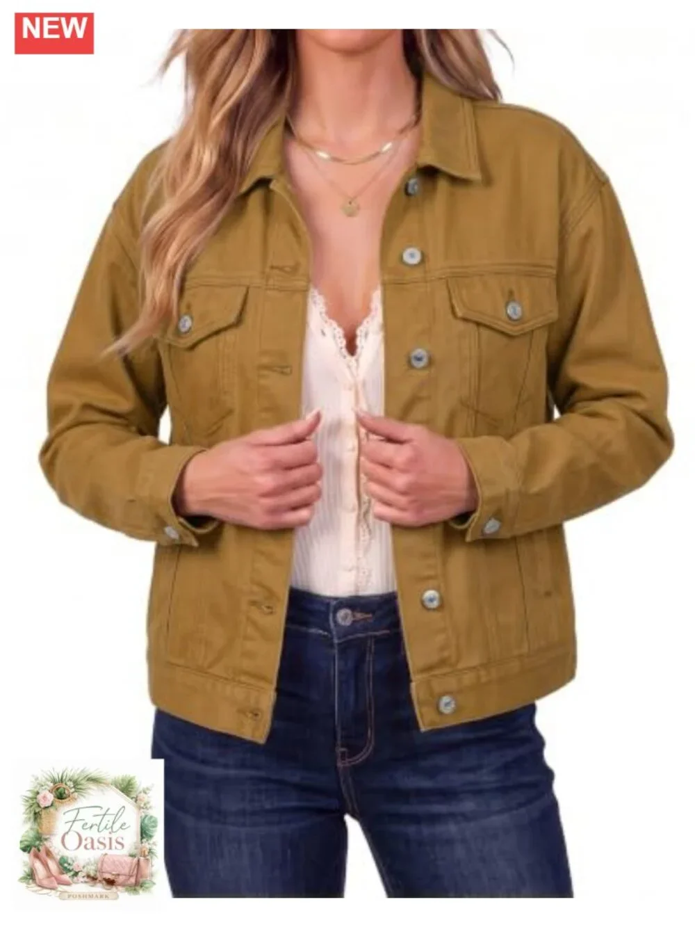 Oversized Women's Denim Jacket - Long Sleeve Button Down Trucker Jacket